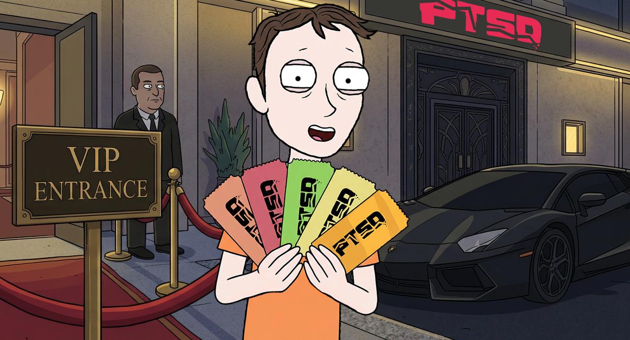 PT holding PTSD tickets at the VIP entrance